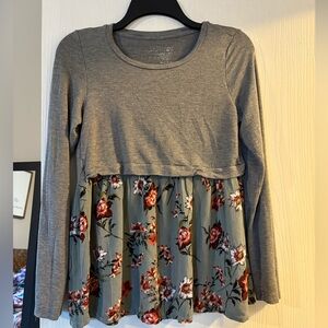 Latched Mama Gray Floral Babydoll Top